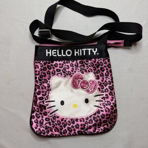 Hello Kitty Pink Leopard Crossbody Bag Adjustable Strap Sequin Bow Purse Cat